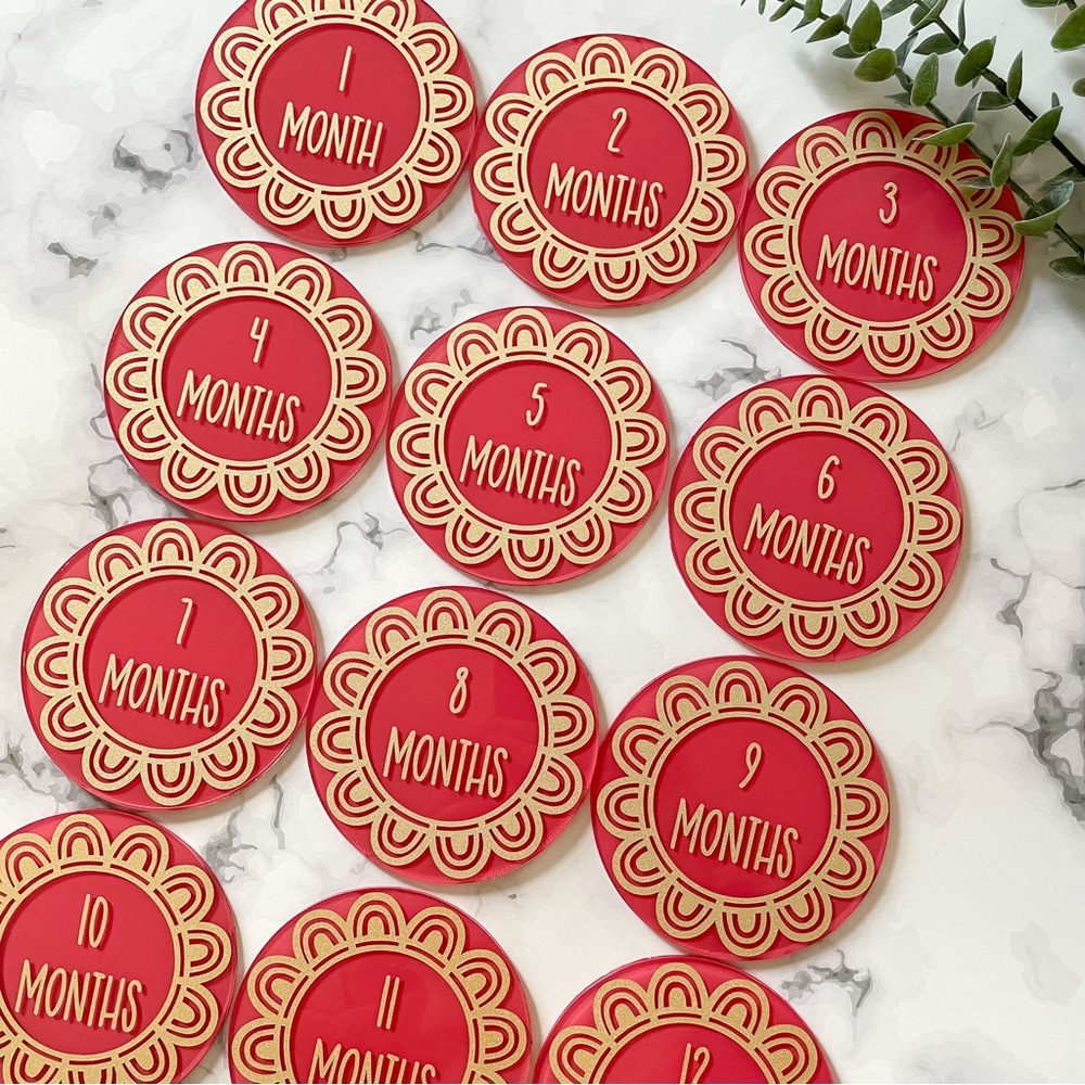 Boho Monthly Baby Milestone Discs - Pink and Gold